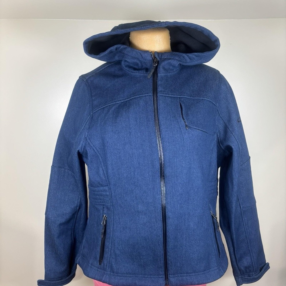 CB Women's Jacket Size XL Blue Hooded with Black Fleece Lining EUC Vintage